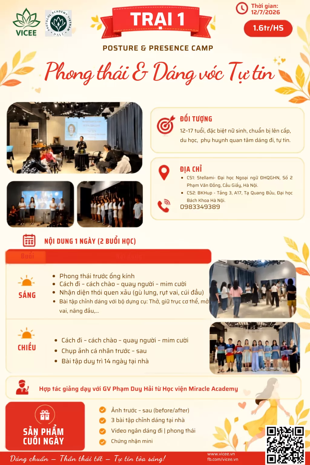 TRẠI 1: POSTURE & PRESENCE CAMP – PHONG THÁI & DÁNG VÓC TỰ TIN